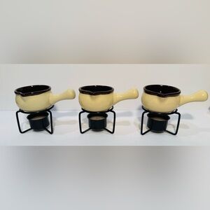 Vintage Stoneware Mini Butter Warmer Fondue Pots Set of 3